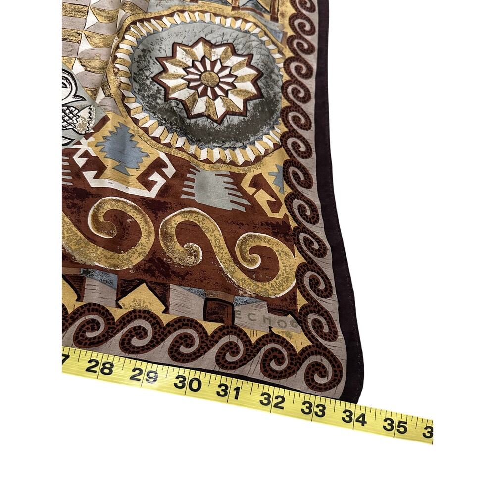 Vintage Echo Silk Scarf Patchwork Medallion Greek Key Baroque Print Square 34x34 - Picture 5 of 5